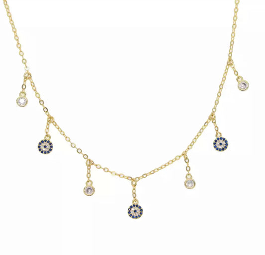Rain Evil Eye Charm Necklace (Mix Metal, Rose & Gold)