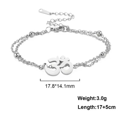 Silver Double Bead Aum Bracelet