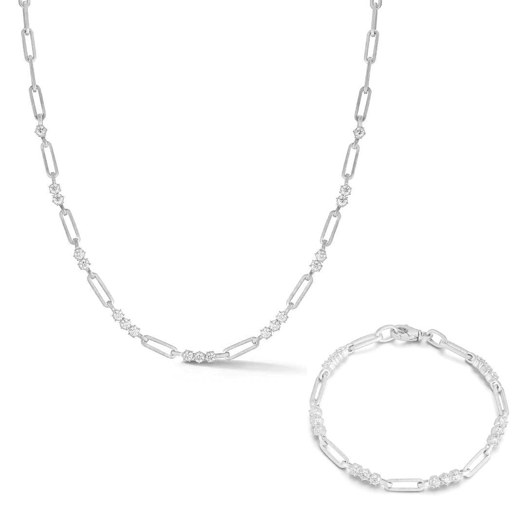 Silver Moissanite Paperclip Luxe Necklace 7TCW & Bracelet (925,Vermeil)