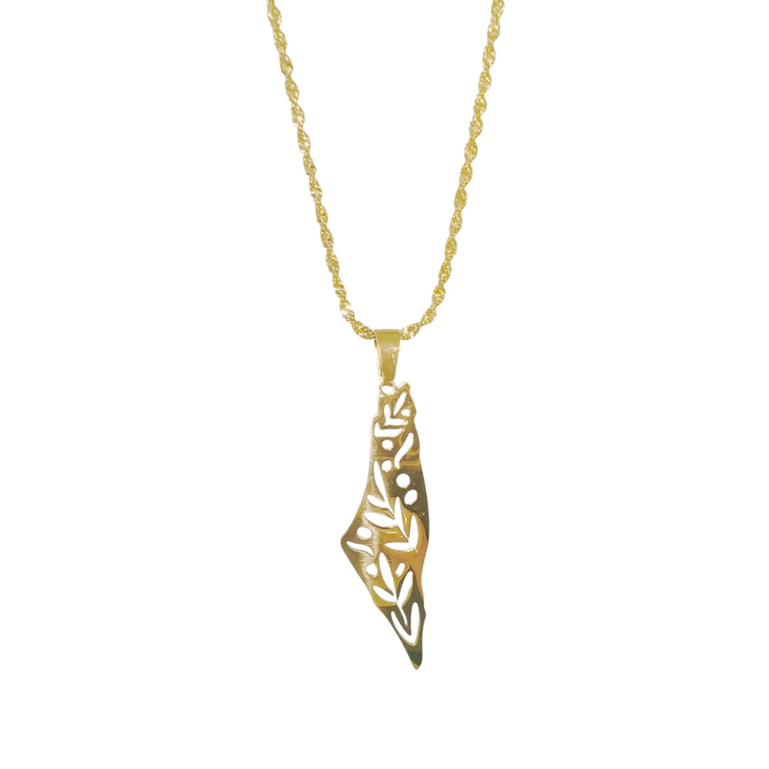 Gold Olive Tree Map Necklace