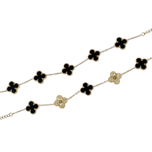 Black & Gold Reversible Dainty Clover Bracelet