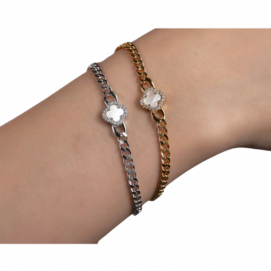 Gold Cuban Clover Pave Luxe Bracelet (925, 18k Vermeil)