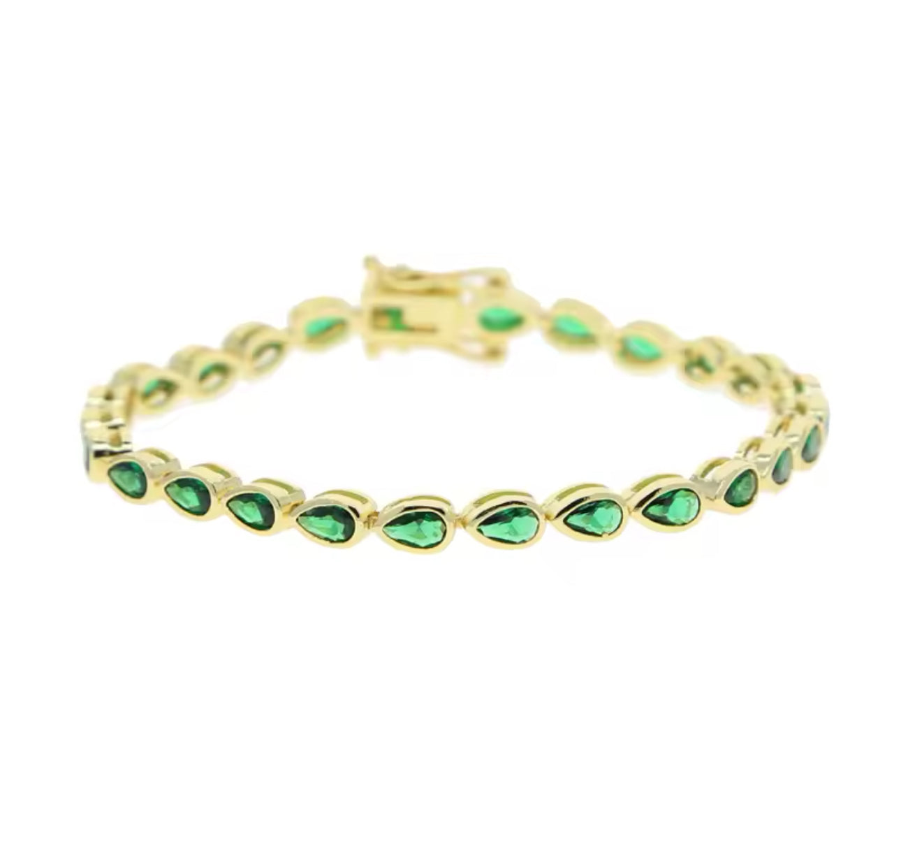 Green & Gold Pear Bezel Bracelet (Mix Metal)
