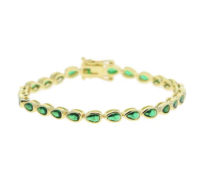 Green & Gold Pear Bezel Bracelet (Mix Metal)