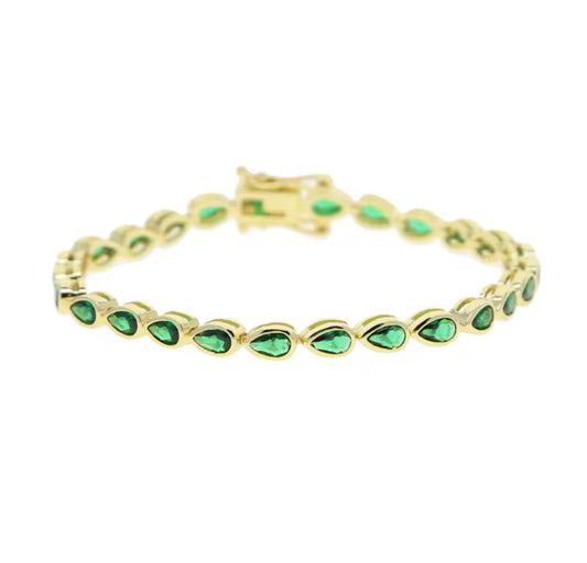 Green & Gold Pear Bezel Bracelet (Mix Metal)