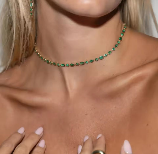 Emerald Falls Bezel Emerald & Brilliant Tennis Necklace (Mix Metal)