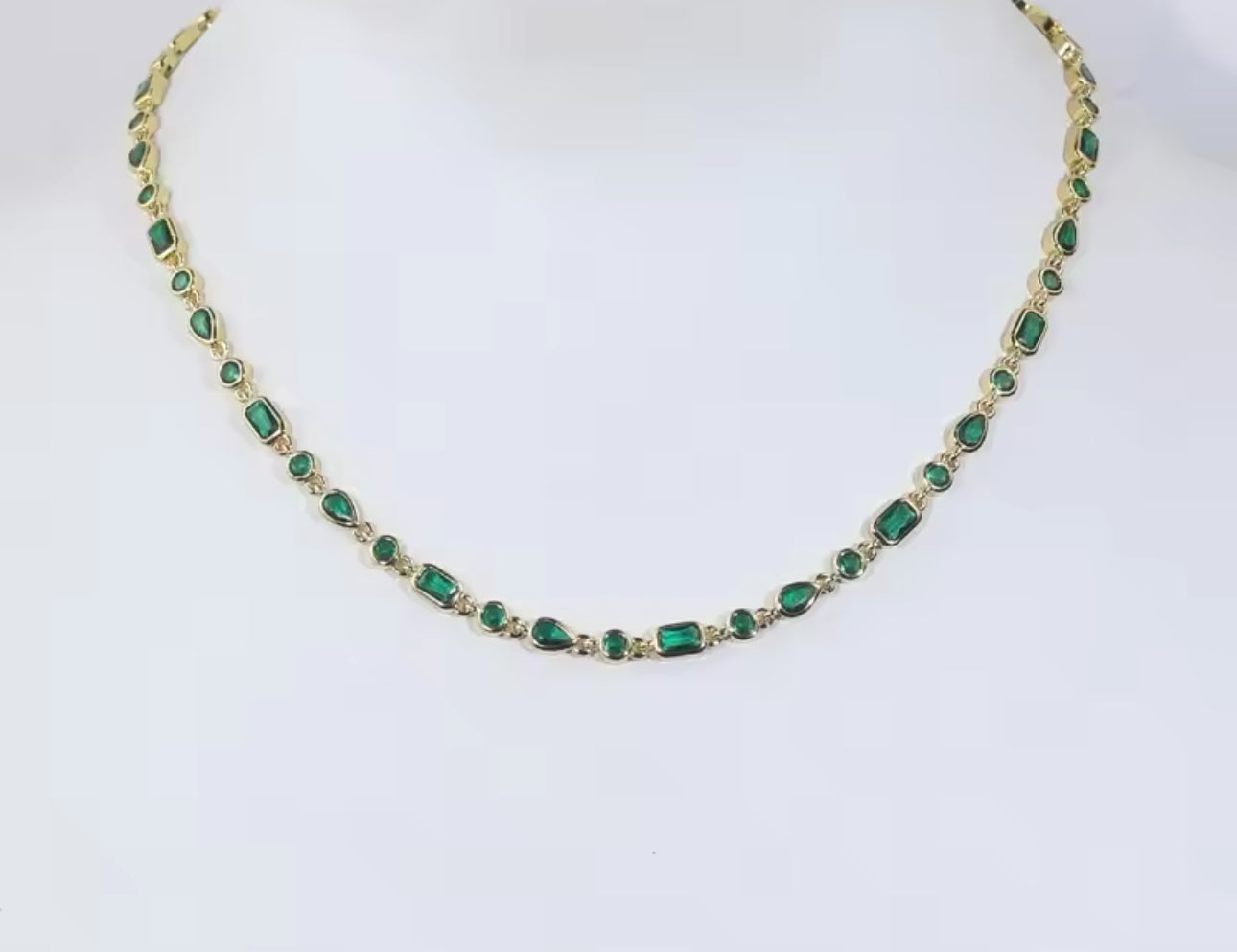 Emerald Falls Bezel Emerald & Brilliant Tennis Necklace (Mix Metal)