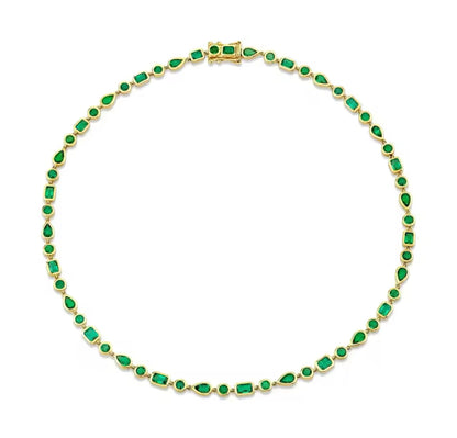Emerald Falls Bezel Emerald & Brilliant Tennis Necklace (Mix Metal)