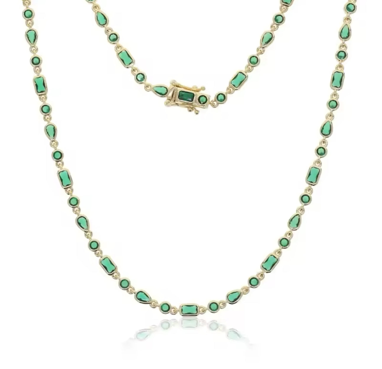 Emerald Falls Bezel Emerald & Brilliant Tennis Necklace (Mix Metal)