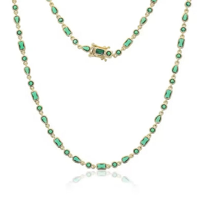 Emerald Falls Bezel Emerald & Brilliant Tennis Necklace (Mix Metal)