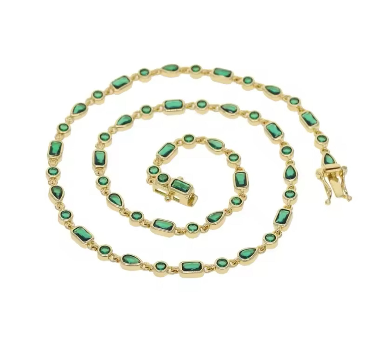 Emerald Falls Bezel Emerald & Brilliant Tennis Necklace (Mix Metal)