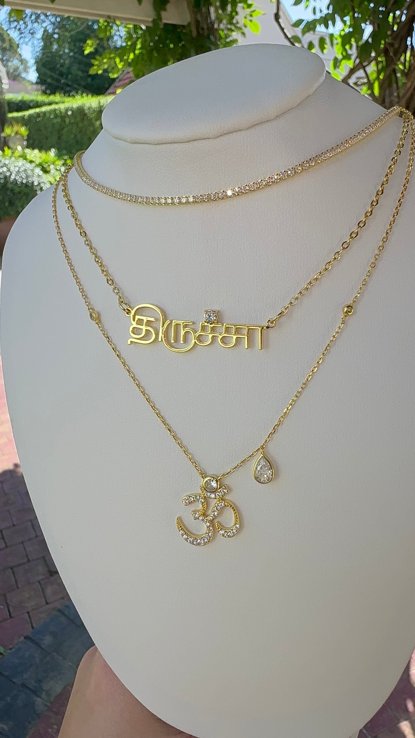Personalised Cubic Sparkle Tamil NamePlate Necklace (Gold, Silver, Rose)
