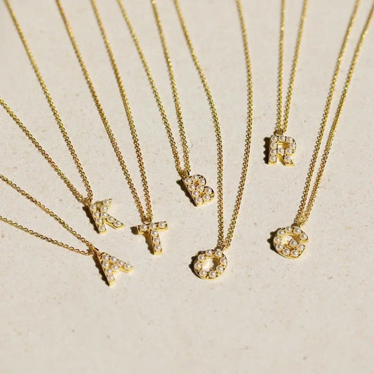 Gold Sweet Pearl Initial Necklace (Stainless Steel)