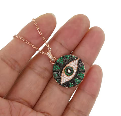 Green & Gold Jaded Evil Eye Necklace (Mix Metal)