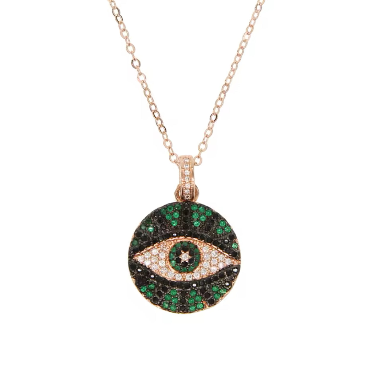 Green & Gold Jaded Evil Eye Necklace (Mix Metal)