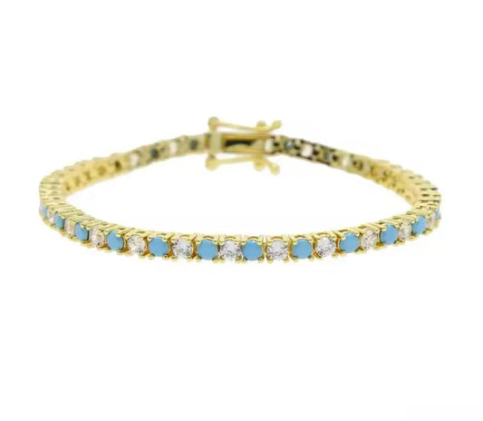 Gold & Turquoise Sparkle Tennis Bracelet
