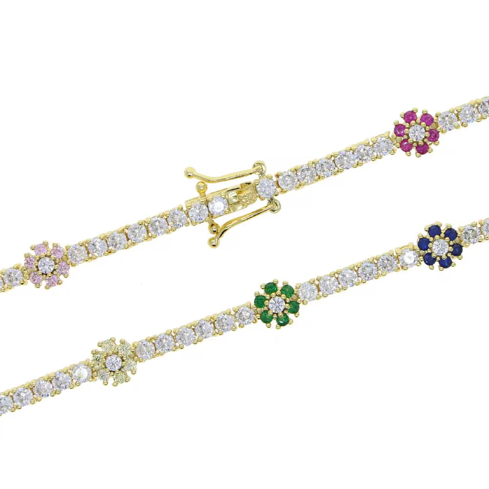 Alexis Floral Gold Tennis Bracelet (16cm,18cm)