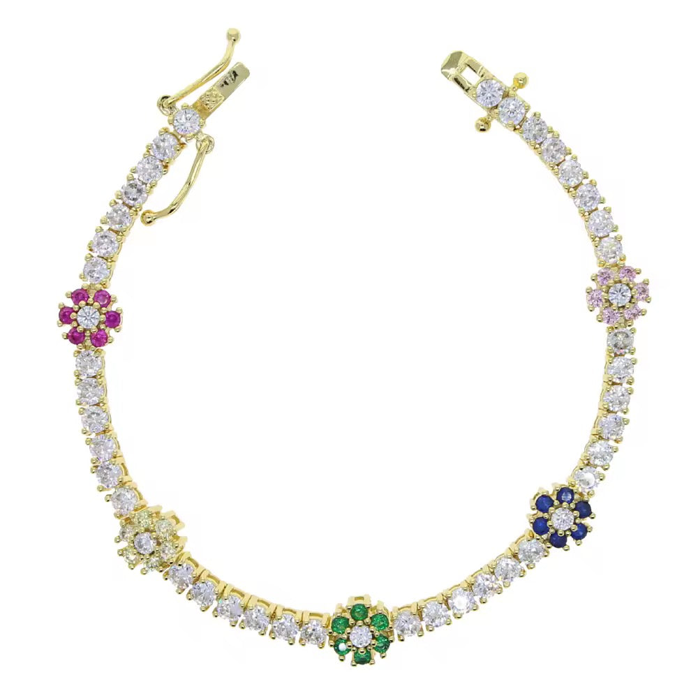 Alexis Floral Gold Tennis Bracelet (16cm,18cm)