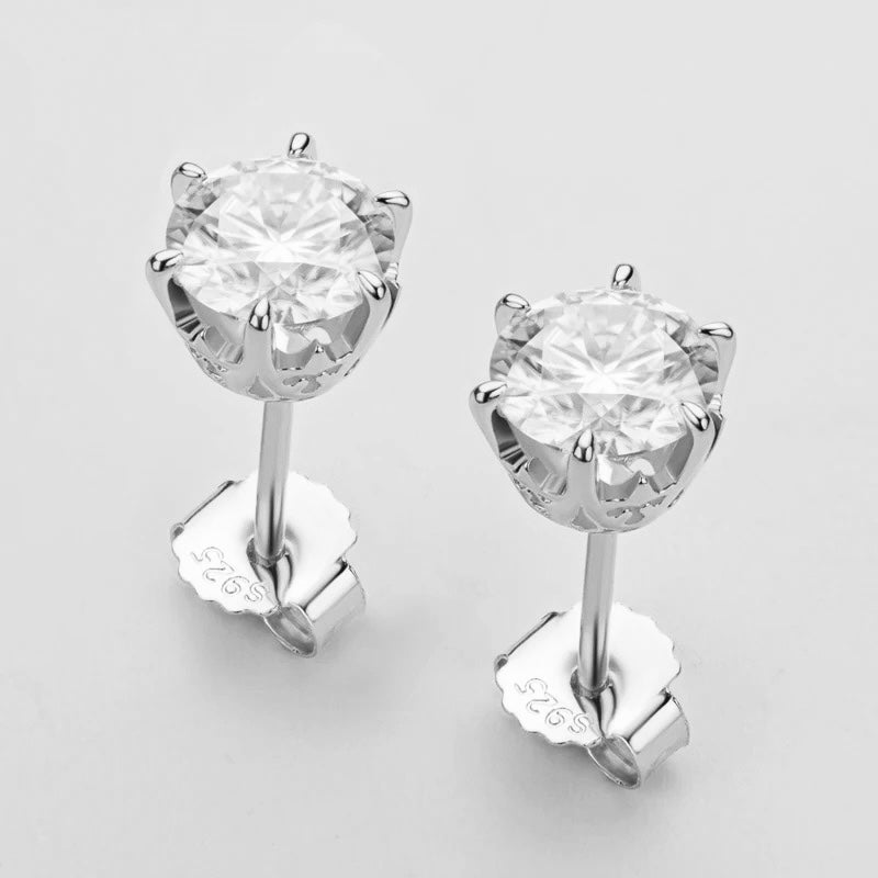 Artisan Moissanite Solitaire Earring (6.5mm, 925, 1 Carat, 2TCW)