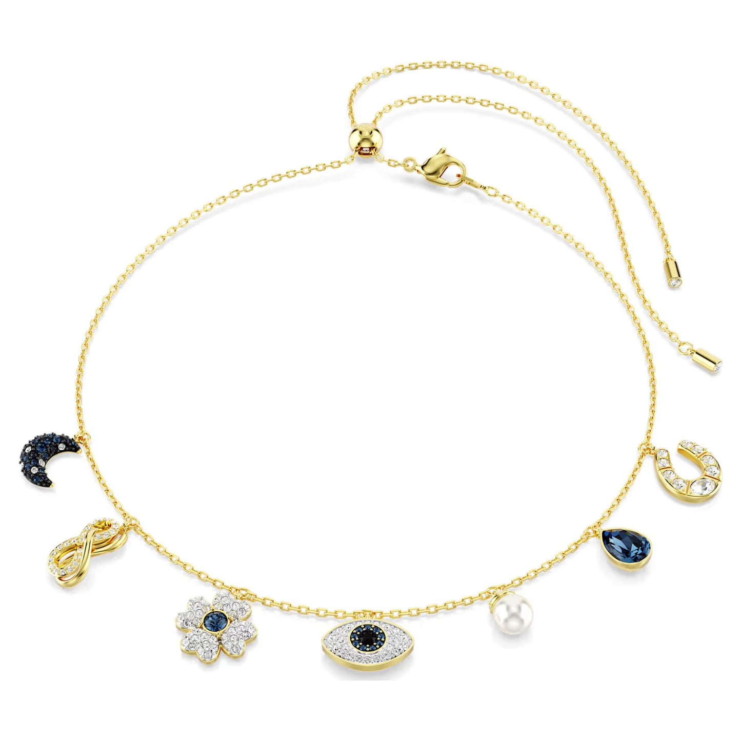 Gold Moonkissed Evil Eye Charm Dangle Necklace
