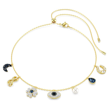 Gold Moonkissed Evil Eye Charm Dangle Necklace