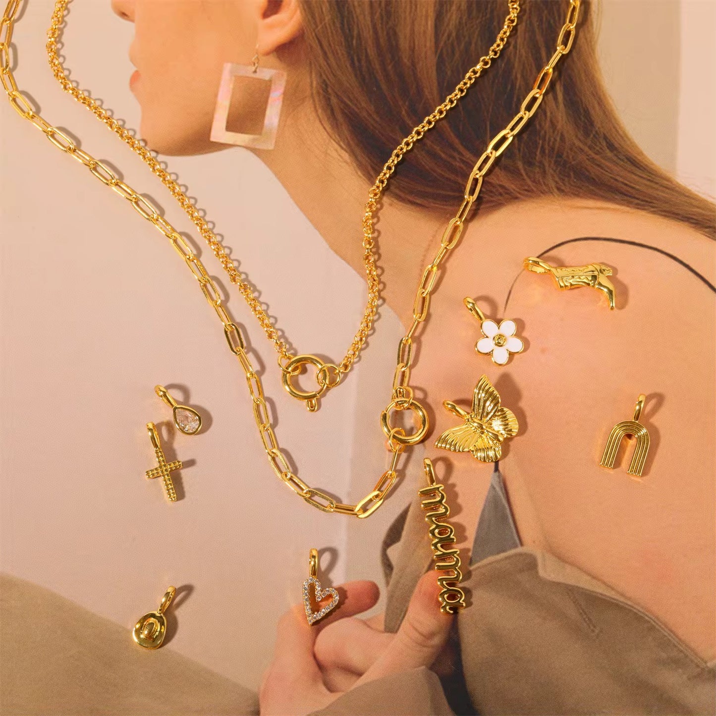 Chic Series Charmed (Stainless Steel, Paperclip & Rollolink Necklace & Bracelet)