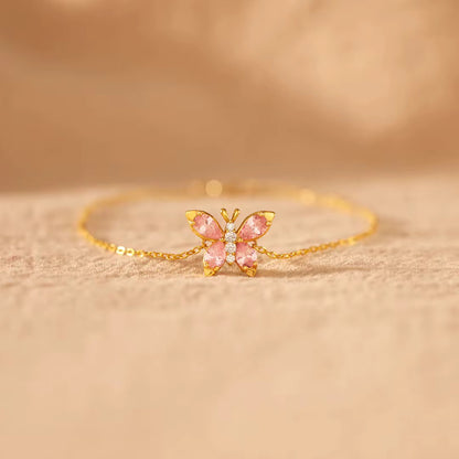 Pink Pear Gold Butterfly Sparkle Bracelet (925, 18k Electroplating)