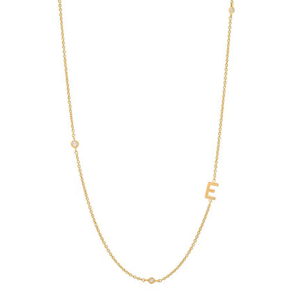 Gold 3 Stone Sideswept Initial Necklace