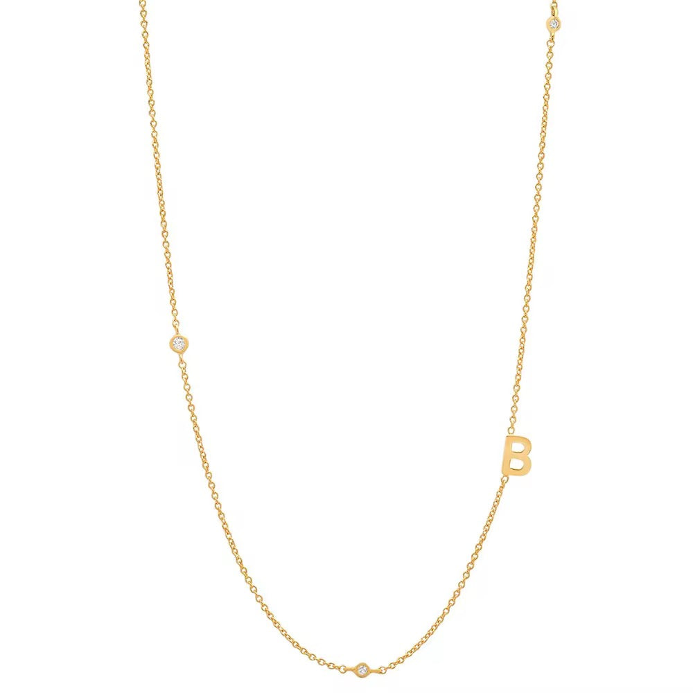 Gold 3 Stone Sideswept Initial Necklace