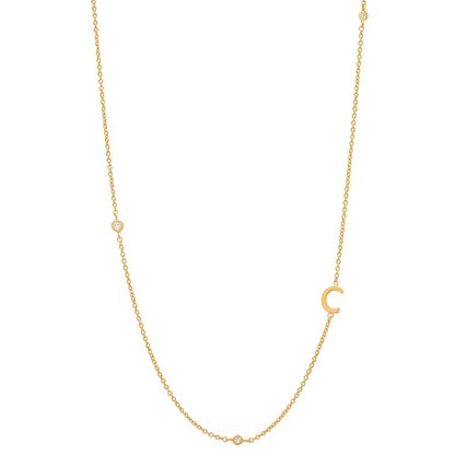 Gold 3 Stone Sideswept Initial Necklace