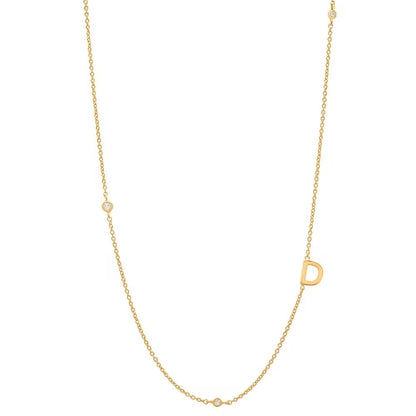 Gold 3 Stone Sideswept Initial Necklace