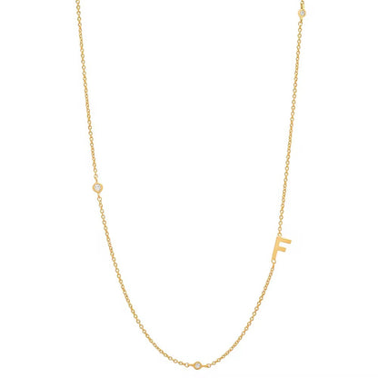 Gold 3 Stone Sideswept Initial Necklace