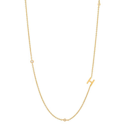 Gold 3 Stone Sideswept Initial Necklace
