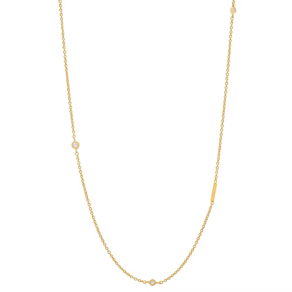 Gold 3 Stone Sideswept Initial Necklace