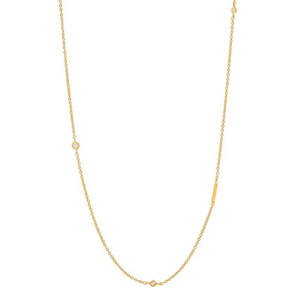 Gold 3 Stone Sideswept Initial Necklace