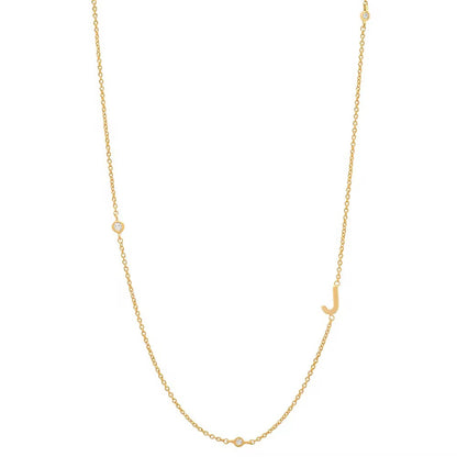Gold 3 Stone Sideswept Initial Necklace
