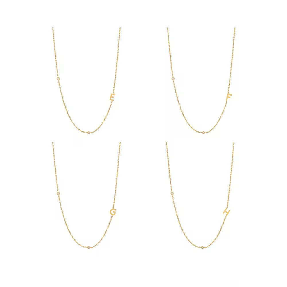 Gold 3 Stone Sideswept Initial Necklace