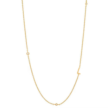 Gold 3 Stone Sideswept Initial Necklace