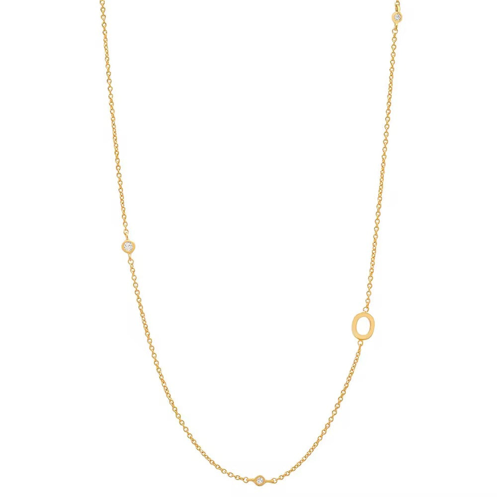 Gold 3 Stone Sideswept Initial Necklace
