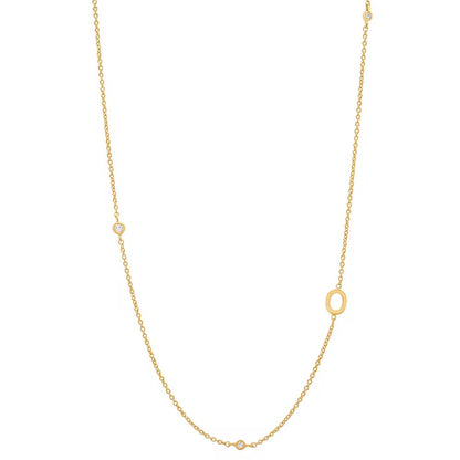 Gold 3 Stone Sideswept Initial Necklace