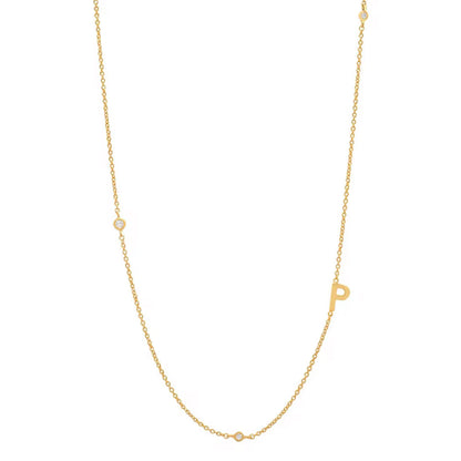 Gold 3 Stone Sideswept Initial Necklace