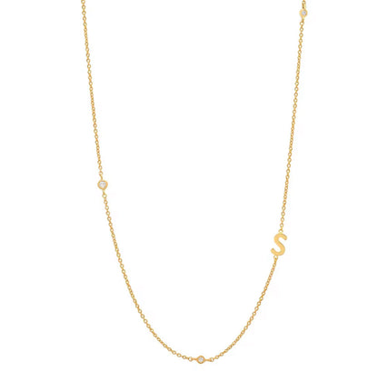 Gold 3 Stone Sideswept Initial Necklace