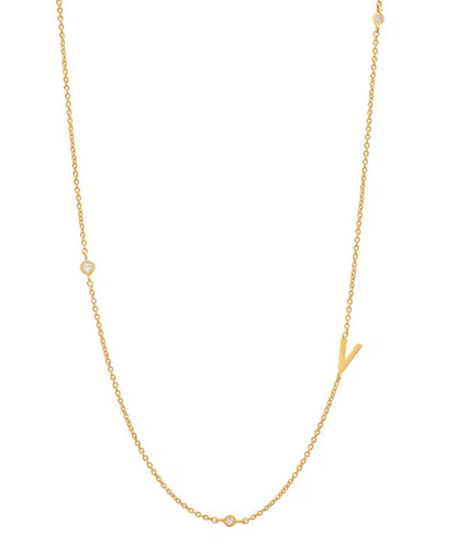 Gold 3 Stone Sideswept Initial Necklace