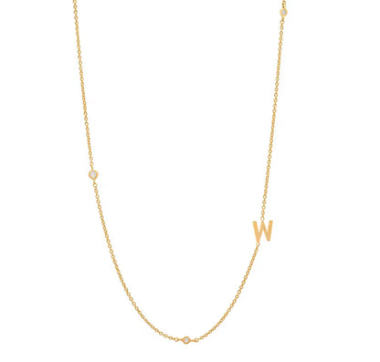 Gold 3 Stone Sideswept Initial Necklace