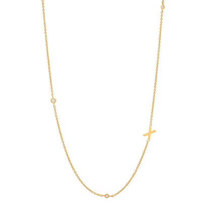 Gold 3 Stone Sideswept Initial Necklace