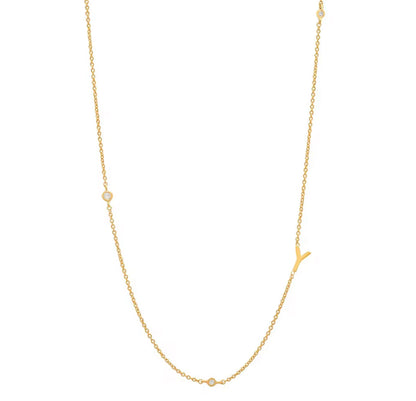 Gold 3 Stone Sideswept Initial Necklace