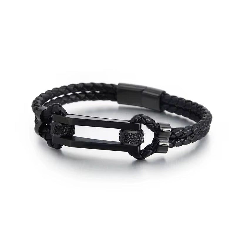 Men’s Leather Black Alesso Bracelet (21cm)