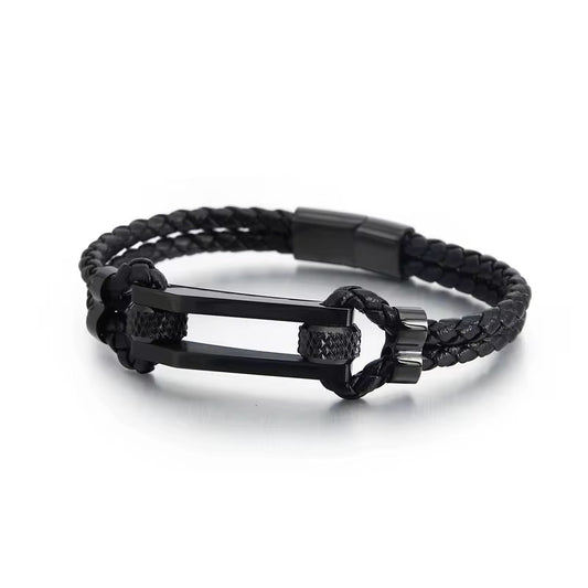 Men’s Leather Black Alesso Bracelet (21cm)