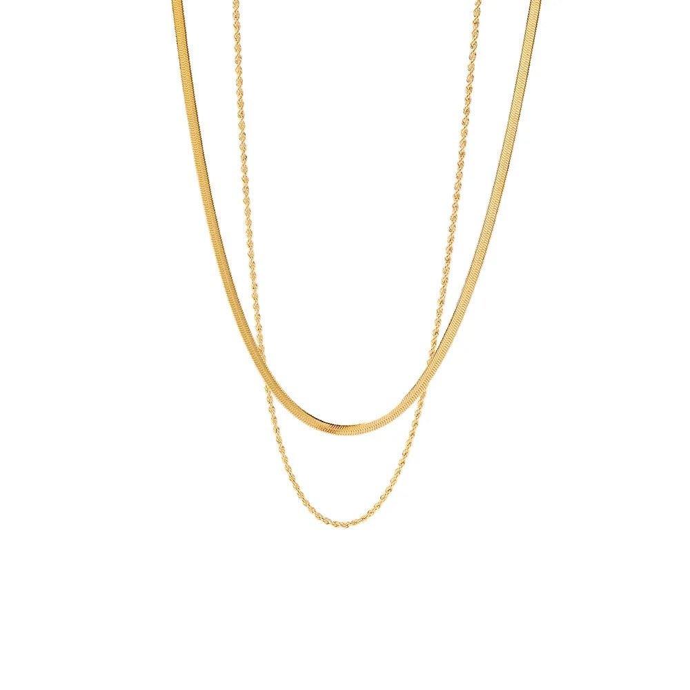 Double Layer Herringbone & Rope Necklace (Gold & Silver)