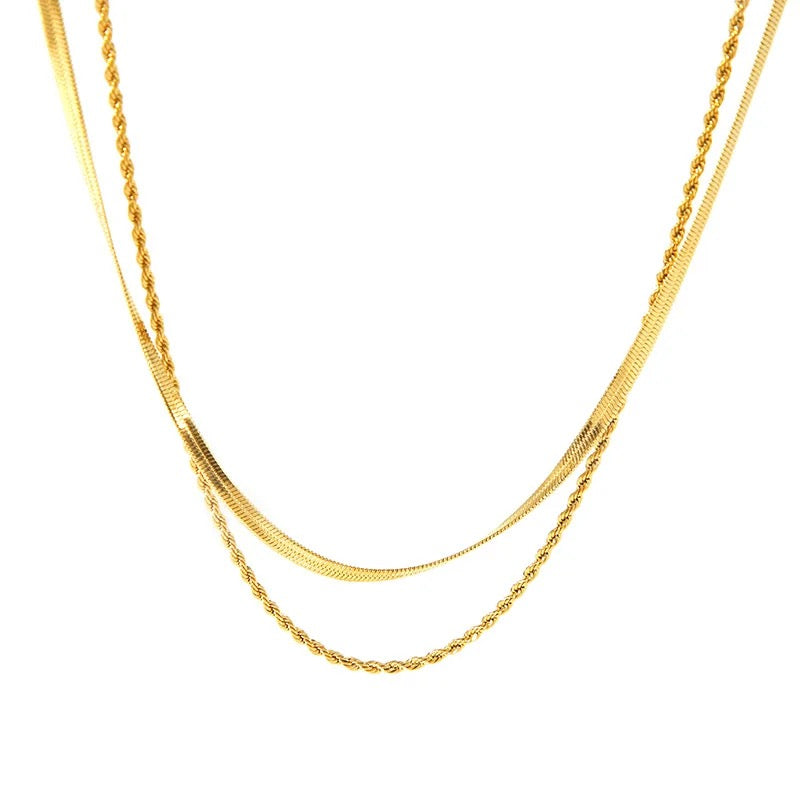 Double Layer Herringbone & Rope Necklace (Gold & Silver)